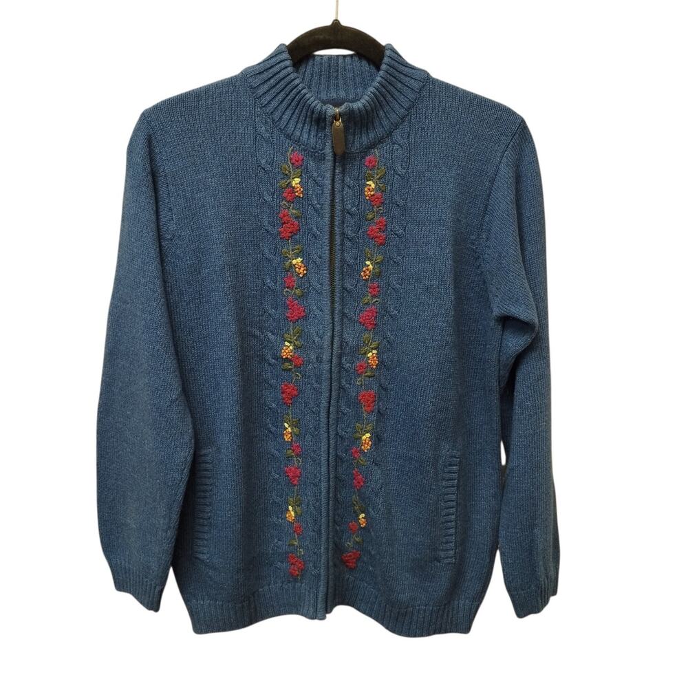 Tulchan Womens Cottagecore Floral Embroidered Cardigan Medium Cotton Feminine